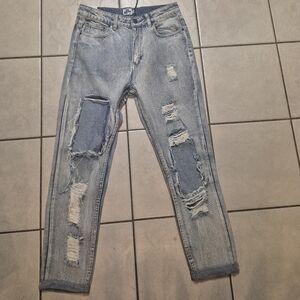 The Rockin Rev Womens Cuffed Distressed Destroyed Jeans Size 10